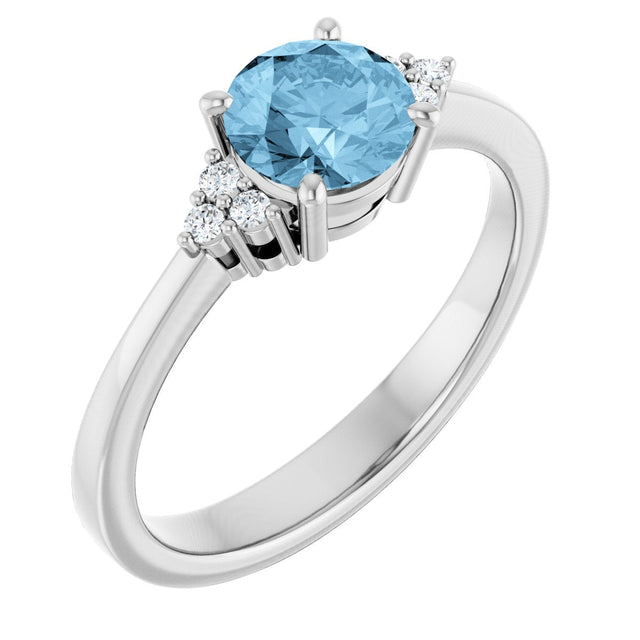 14K Gold Oval Natural Sky Blue Topaz & Lab-Grown Diamond Accented Ring – 6x4mm - White Gold