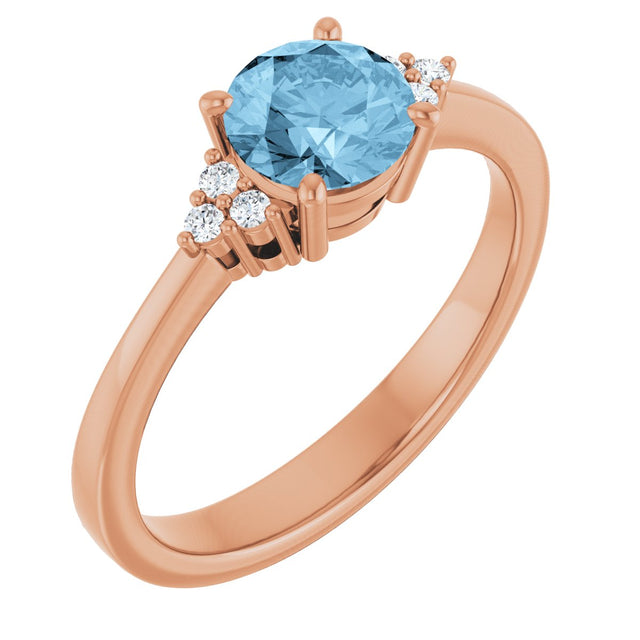 14K Gold Oval Natural Sky Blue Topaz & Lab-Grown Diamond Accented Ring – 6x4mm - Rose Gold