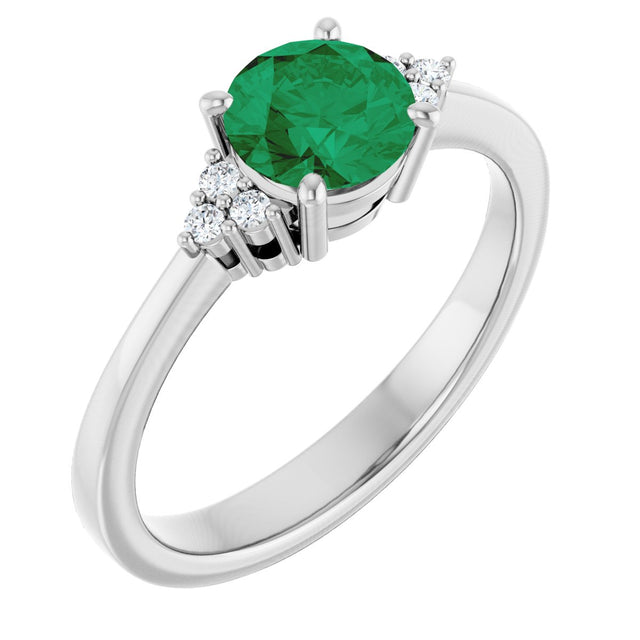 14K Gold Oval Lab-Grown Emerald & Lab-Grown Diamond Accented Ring – 6-8mm Stones - White Gold