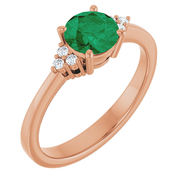 14K Gold Oval Lab-Grown Emerald & Lab-Grown Diamond Accented Ring – 6-8mm Stones - Rose Gold