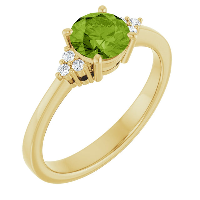 10K Gold Oval Natural Peridot & Lab-Grown Diamond Accented Ring – 6x4mm - Yellow Gold