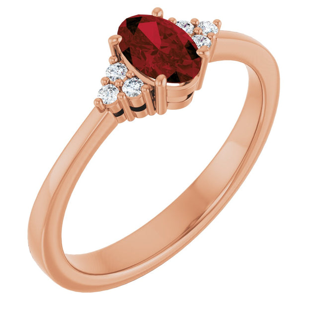 14K Gold Oval Natural Mozambique Garnet & Lab-Grown Diamond Accented Ring – 6x4mm - Rose Gold