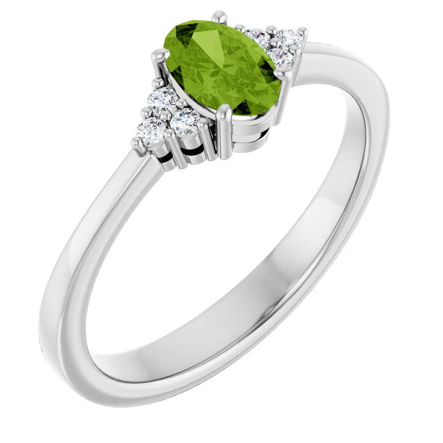 10K Gold Oval Natural Peridot & Lab-Grown Diamond Accented Ring – 6x4mm - White Gold