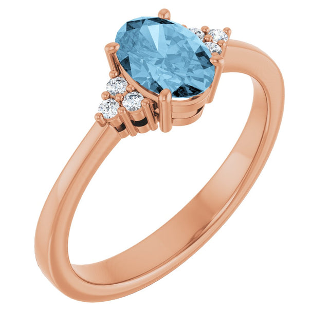14K Gold Oval Natural Sky Blue Topaz & Lab-Grown Diamond Accented Ring – 6x4mm - Rose Gold