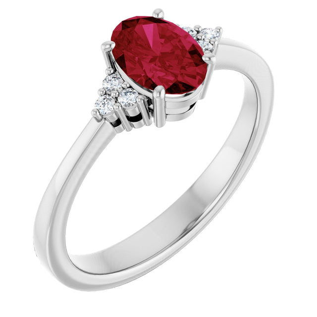 Platinum Oval Lab-Grown Ruby & Lab-Grown Diamond Accented Ring – 6x4mm