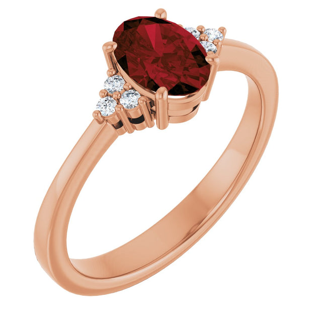 14K Gold Oval Natural Mozambique Garnet & Lab-Grown Diamond Accented Ring – 6x4mm - Rose Gold