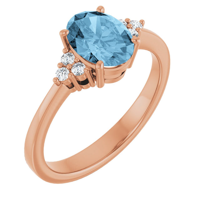 14K Gold Oval Natural Sky Blue Topaz & Lab-Grown Diamond Accented Ring – 6x4mm - Rose Gold