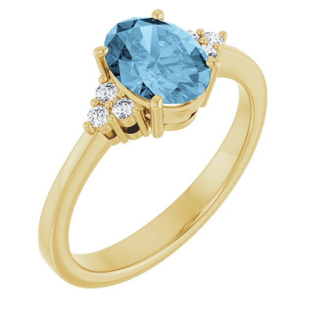 10K Gold Oval Natural Sky Blue Topaz & Lab-Grown Diamond Accented Ring – 6x4mm - Yellow Gold