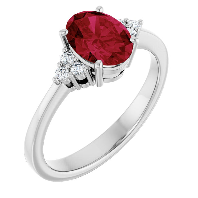Platinum Oval Lab-Grown Ruby & Lab-Grown Diamond Accented Ring – 6x4mm