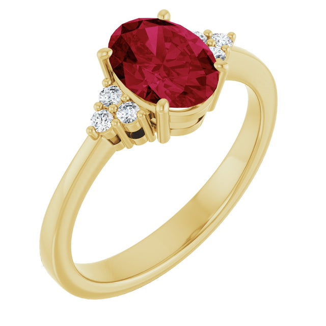 10K Gold Oval Lab-Grown Ruby & Lab-Grown Diamond Accented Ring β 6x4mm - Yellow Gold