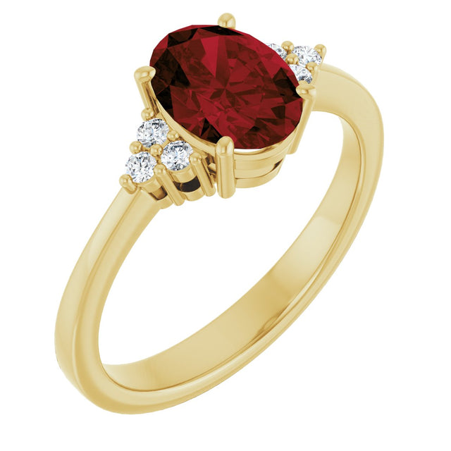 14K Gold Oval Natural Mozambique Garnet & Lab-Grown Diamond Accented Ring – 6x4mm - Yellow Gold