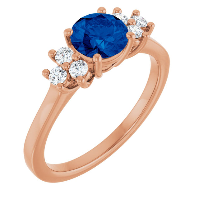 14K Gold Oval Lab-Grown Blue Sapphire & Lab-Grown Diamond Accented Ring – 6x4mm - Rose Gold
