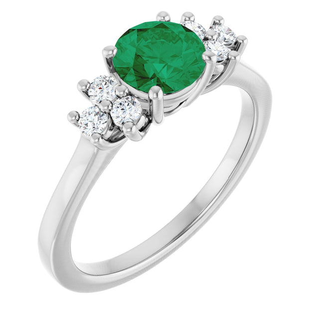 10K Gold Oval Lab-Grown Emerald & Lab-Grown Diamond Accented Ring - White Gold