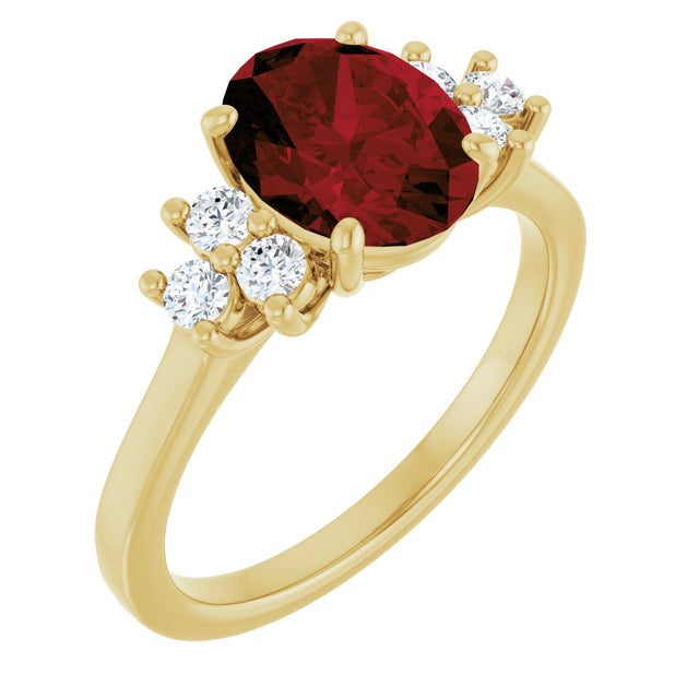 14K Gold Oval Natural Mozambique Garnet & Natural Diamond Accented Ring – 9x7mm - Yellow Gold