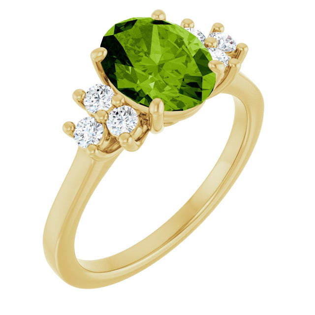 14K Gold Oval Natural Peridot & Natural Diamond Accented Ring – 9x7mm - Yellow Gold