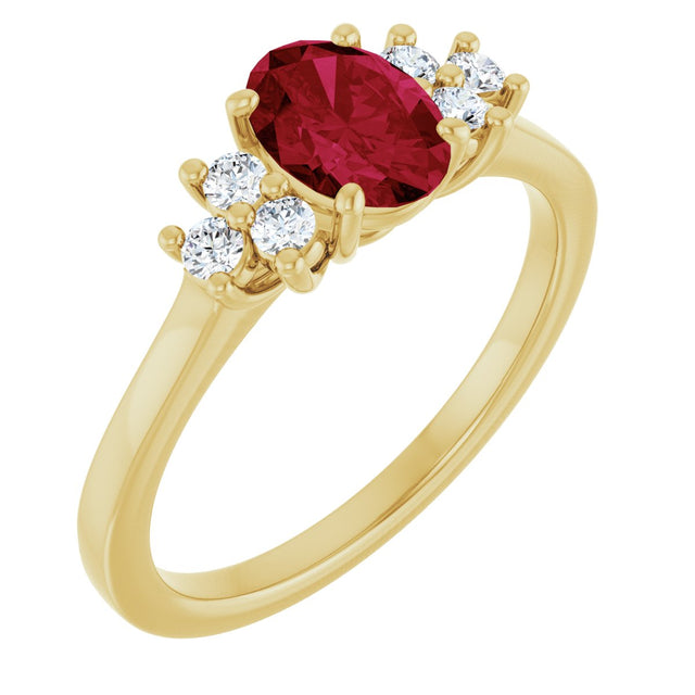 14K Gold Oval Lab-Grown Ruby & Lab-Grown Diamond Accented Ring – 6x4mm - Yellow Gold
