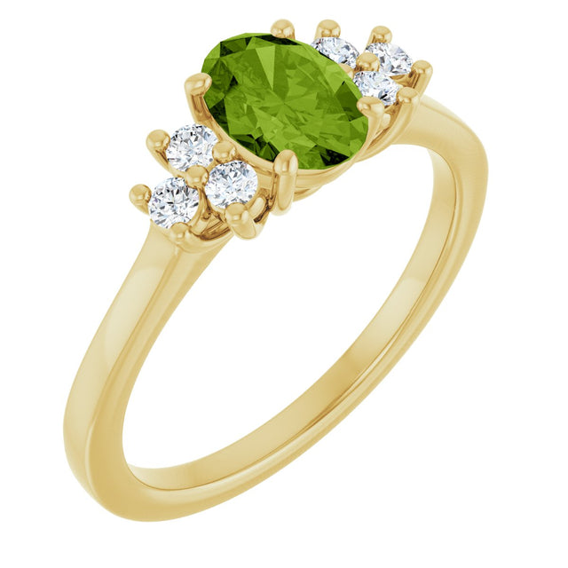 14K Gold Oval Natural Peridot & Lab-Grown Diamond Accented Ring - Yellow Gold
