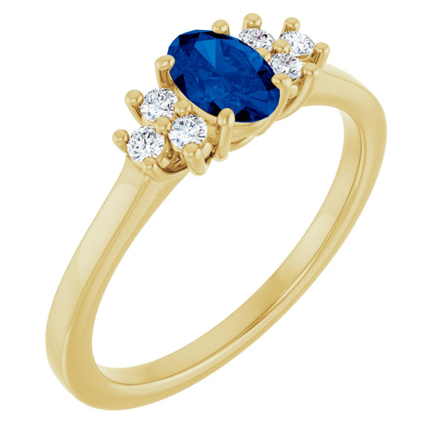 10K Gold Oval Lab-Grown Blue Sapphire & Lab-Grown Diamond Accented Ring - Yellow Gold