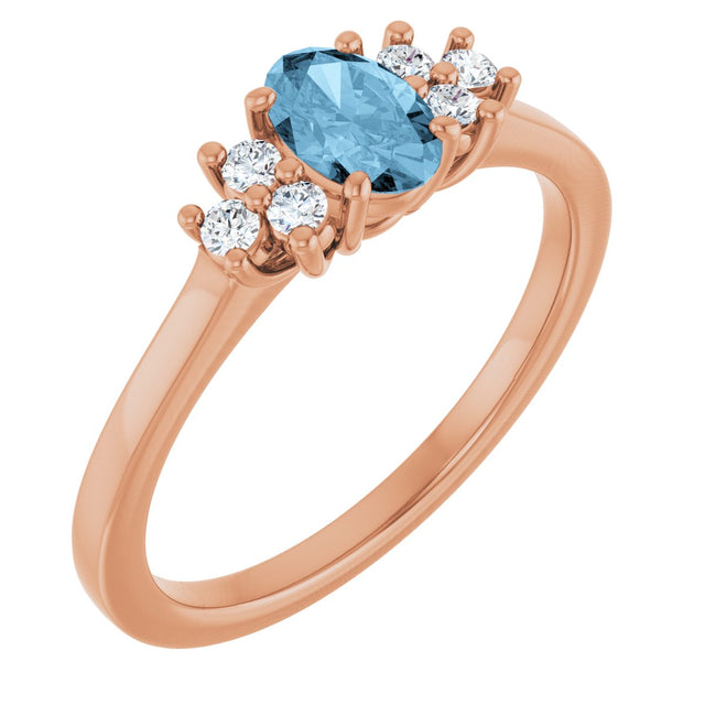 14K Gold Oval Natural Sky Blue Topaz & Lab-Grown Diamond Accented Ring - Rose Gold