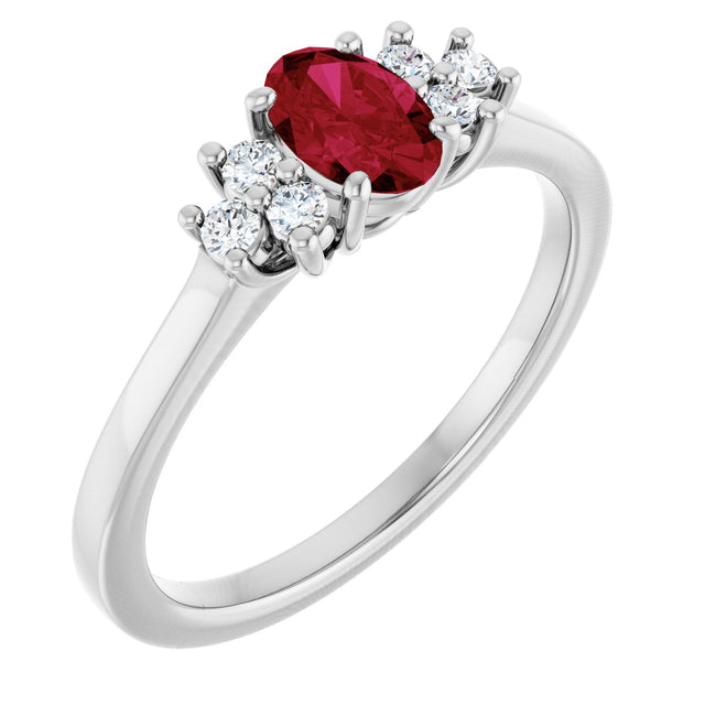 14K Gold Oval Lab-Grown Ruby & Lab-Grown Diamond Accented Ring – 6x4mm - White Gold