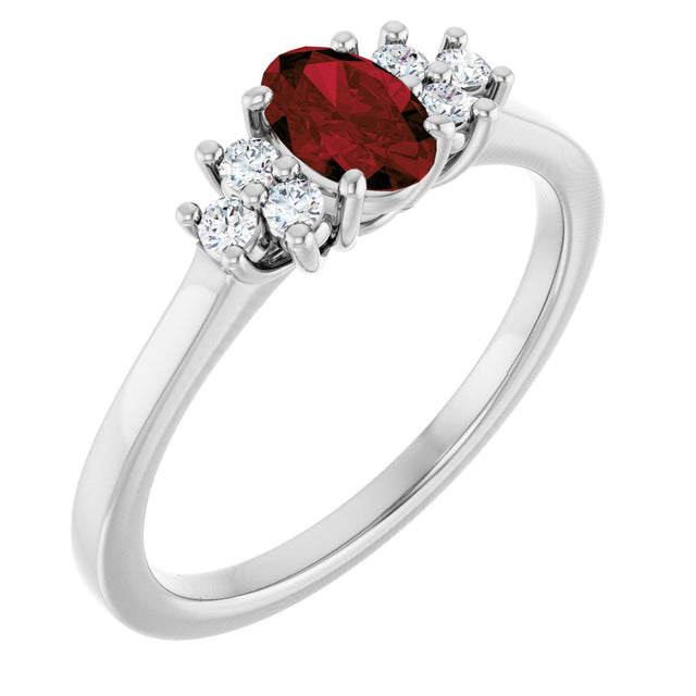 Platinum Oval Natural Mozambique Garnet & Lab-Grown Diamond Accented Ring