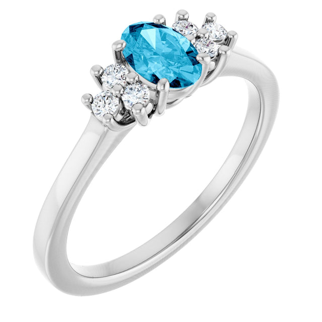 10K Gold Oval Natural Aquamarine & Lab-Grown Diamond Accented Ring - White Gold