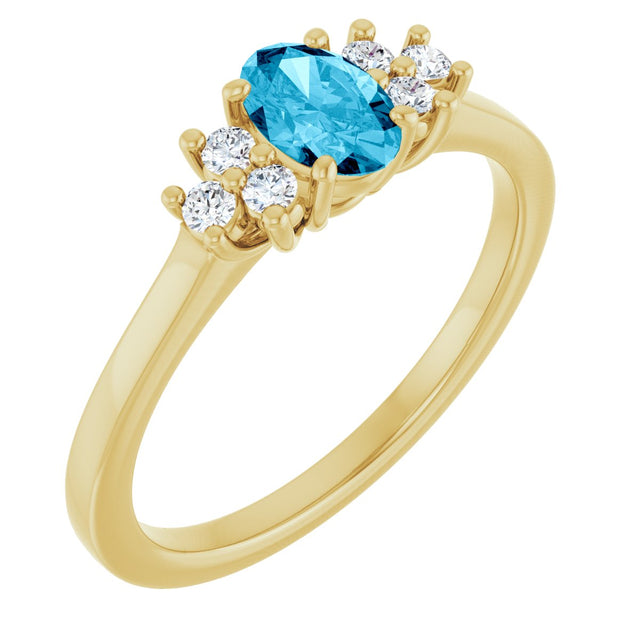 10K Gold Oval Natural Aquamarine & Lab-Grown Diamond Accented Ring - Yellow Gold