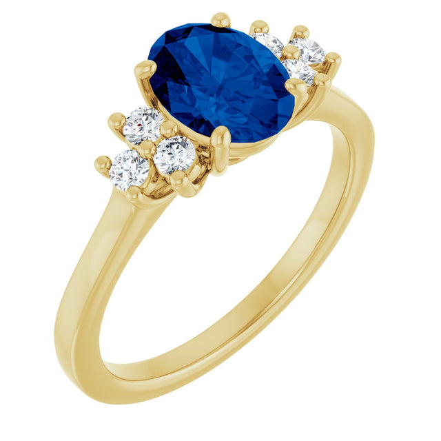 10K Gold Oval Lab-Grown Blue Sapphire & Lab-Grown Diamond Accented Ring - Yellow Gold