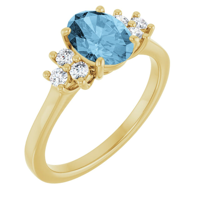 10K Gold Oval Natural Sky Blue Topaz & Lab-Grown Diamond Accented Ring - Yellow Gold