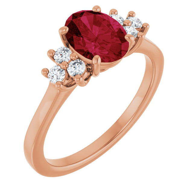 14K Gold Oval Lab-Grown Ruby & Lab-Grown Diamond Accented Ring – 6x4mm - Rose Gold