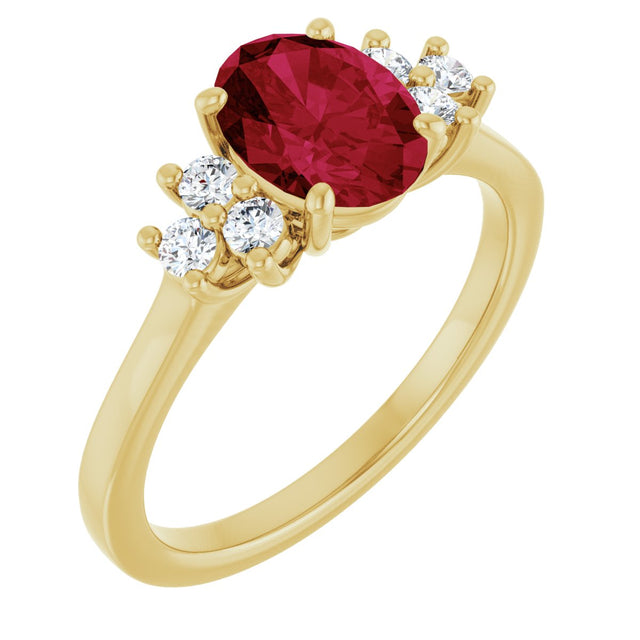 14K Gold Oval Lab-Grown Ruby & Lab-Grown Diamond Accented Ring – 6x4mm - Yellow Gold