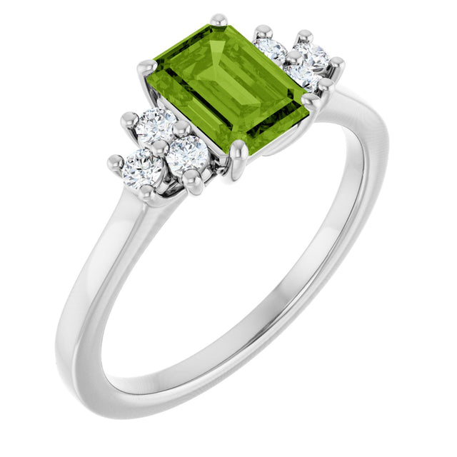 10K Gold Oval Natural Peridot & Lab-Grown Diamond Accented Ring - White Gold