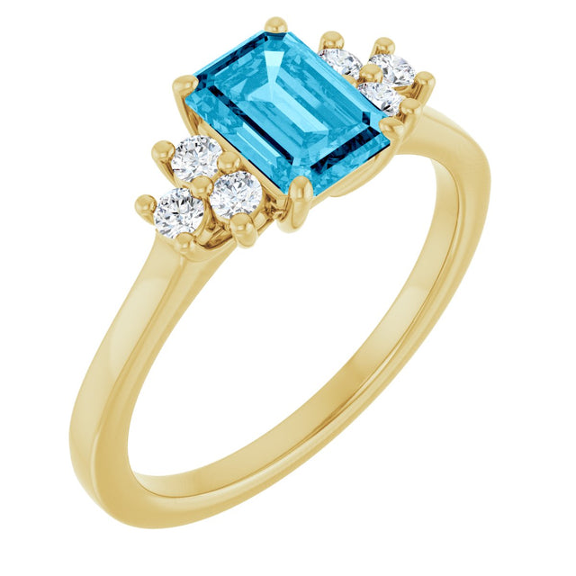 10K Gold Oval Natural Aquamarine & Lab-Grown Diamond Accented Ring - Yellow Gold