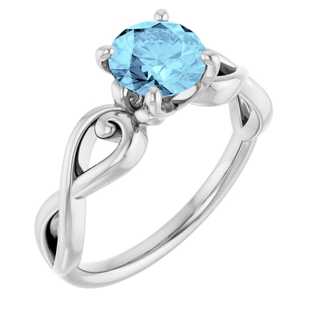 Platinum Round Natural Aquamarine Solitaire Ring – 6.5mm Stones