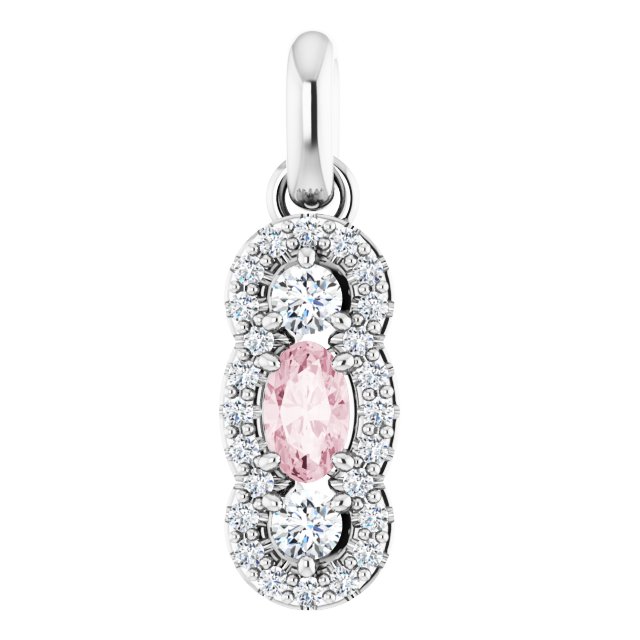 14K Gold Oval Natural Pink Morganite & Natural Diamond Halo-Style Pendant – 1/4 CTW - White Gold