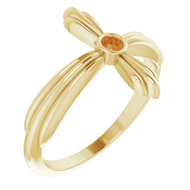 14K Gold Round Natural Citrine Sideways Cross Ring – 2.5mm Stones - Yellow Gold