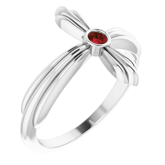 14K Gold Round Natural Mozambique Garnet Sideways Cross Ring – 2.5mm Stones - White Gold