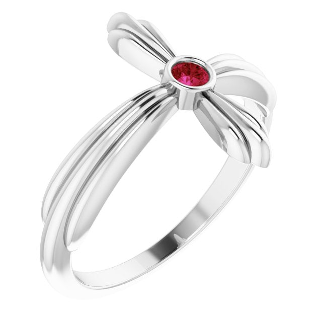 Platinum Round Natural Ruby Sideways Cross Ring – 2.5mm Stones