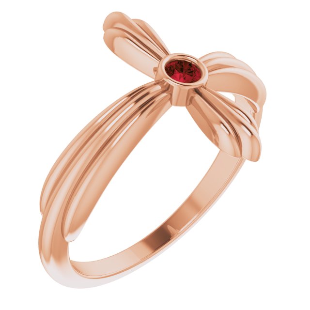 14K Gold Round Natural Mozambique Garnet Sideways Cross Ring – 2.5mm Stones - Rose Gold