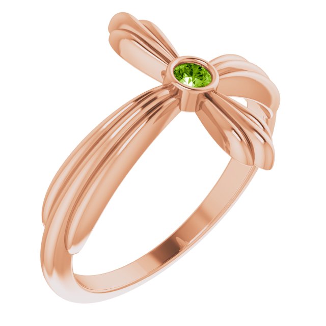 14K Gold Round Natural Peridot Sideways Cross Ring – 2.5mm Stones - Rose Gold