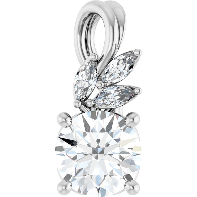 14K Gold Round Natural White Sapphire & Natural Diamond Accented Floral Necklace or Pendant - White Gold