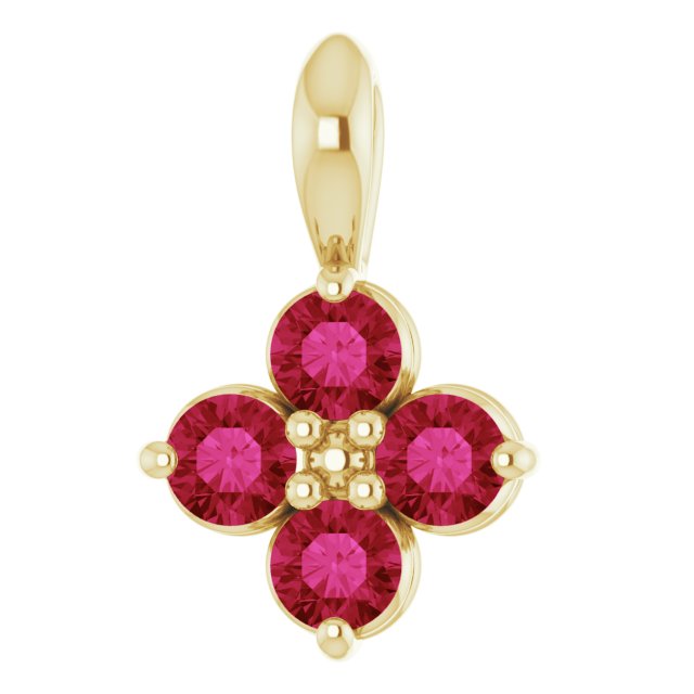 14K Gold Round Natural Ruby Youth Birthstone Necklace or Pendant II - Yellow Gold