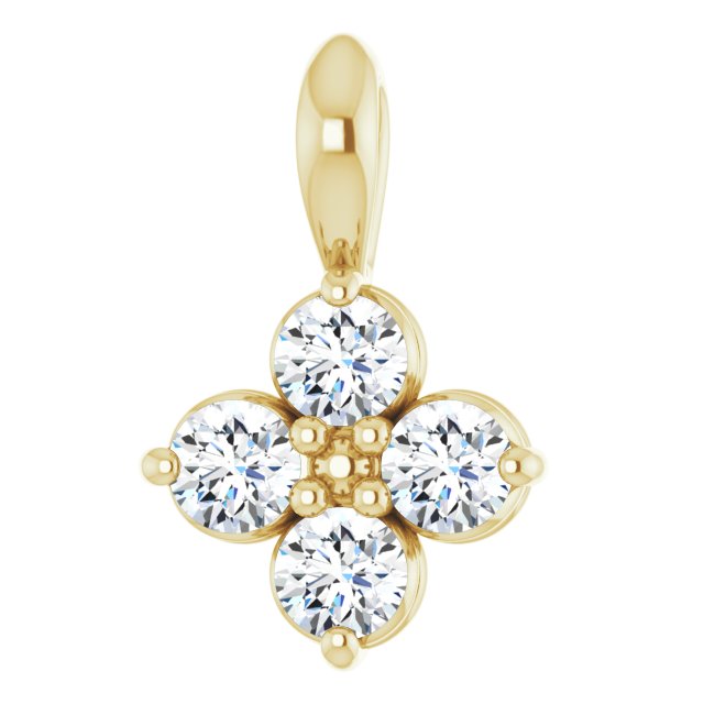 14K Gold Round Natural White Sapphire Youth Birthstone Necklace or Pendant II - Yellow Gold