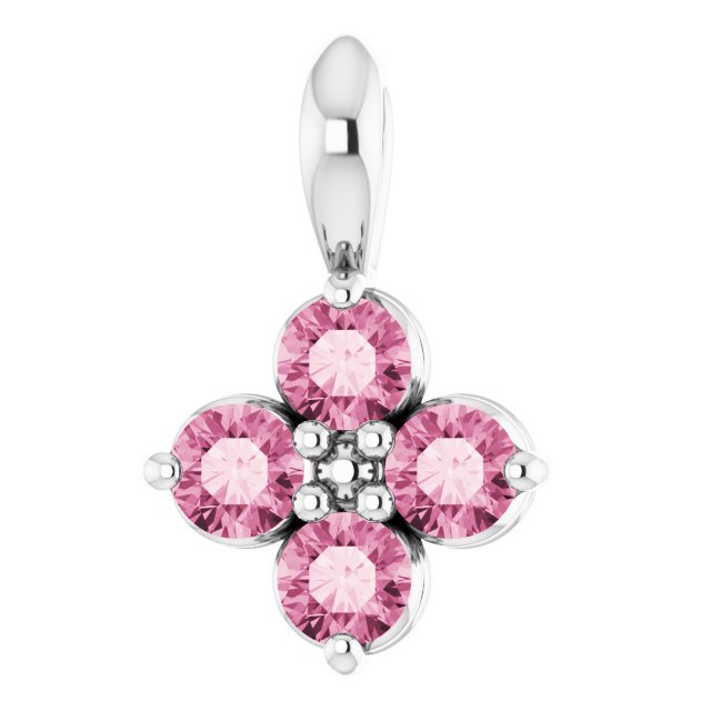 14K Gold Round Natural Pink Tourmaline Youth Birthstone Necklace or Pendant II - White Gold