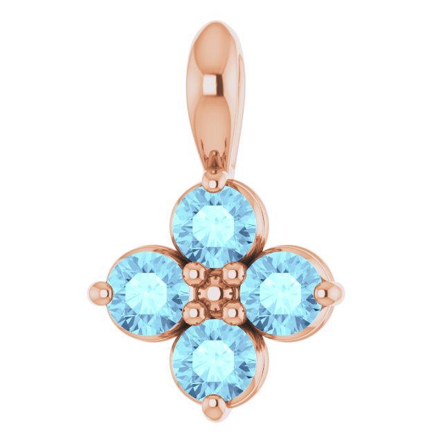 14K Gold Round Natural Aquamarine Youth Birthstone Necklace or Pendant II - Rose Gold
