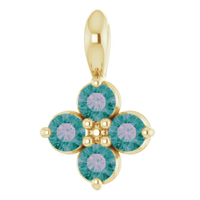 14K Gold Round Natural Alexandrite Youth Birthstone Necklace or Pendant - Yellow Gold