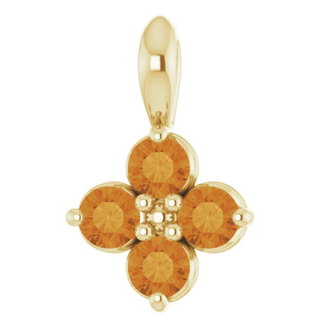 14K Gold Round Natural Citrine Youth Birthstone Necklace or Pendant II - Yellow Gold
