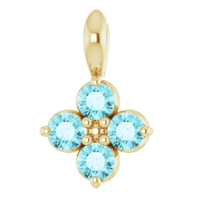 14K Gold Round Natural Blue Zircon Youth Birthstone Necklace or Pendant - Yellow Gold