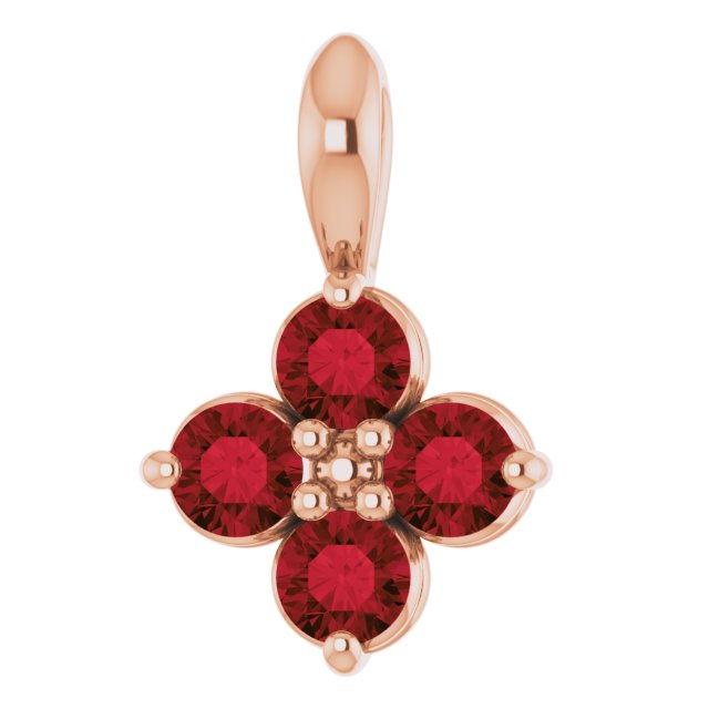 14K Gold Round Natural Mozambique Garnet Youth Birthstone Necklace or Pendant II - Rose Gold