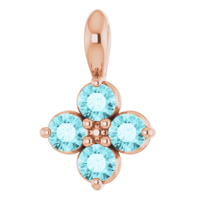 14K Gold Round Natural Blue Zircon Youth Birthstone Necklace or Pendant - Rose Gold